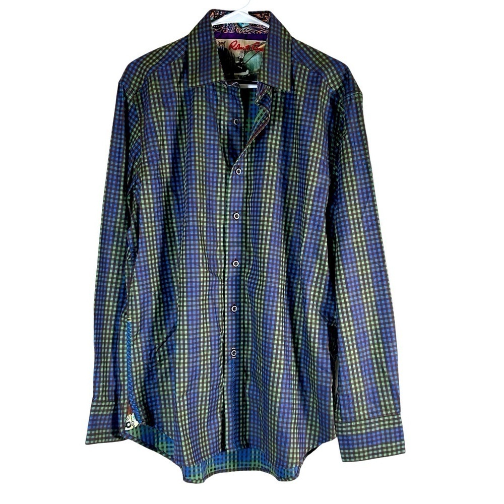 Robert Graham "Scoria" Multi-Check Plaid Sport Shirt L Paisley Cuffs